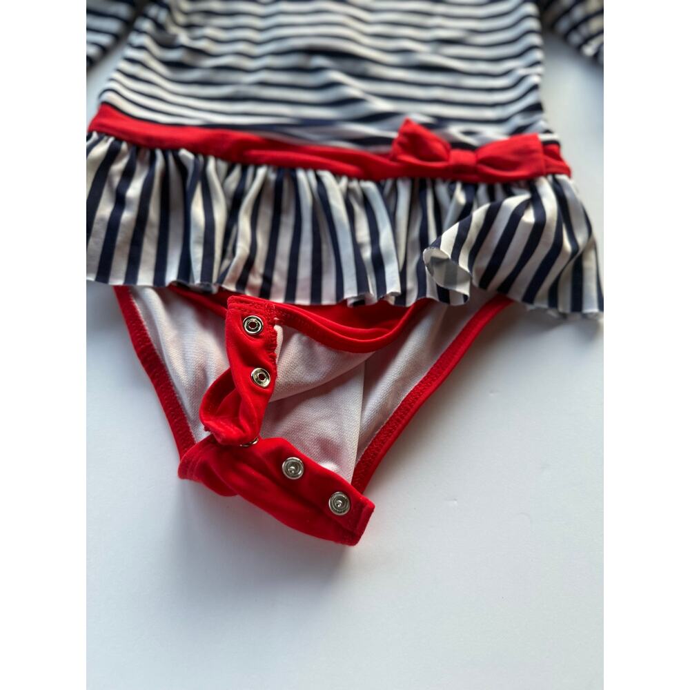 Nautical red black white striped bathing suit 5T snap crotch - Picture 5 of 10